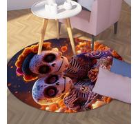 Via Vela Jour de la Mort Rond Tapis 200cm Mignon Sucre Crâne Motif Antidérapant Poils Bas Pliable Non Perte Jeter Cercle Tapis pour Chambre Terrasse Patio