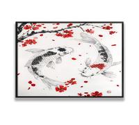 Via Vela Koi poisson cerisier fleur toile Art mural Oriental Zen peinture impression style japonais grand poster mural œuvre d’art pour salon Décor intérieure 60x92cm avec cadre noir