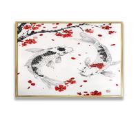 Via Vela Koi poisson cerisier fleur toile art mural oriental Zen peinture impression style japonais grand poster mural oeuvre pour salon Décor intérieure 40x60cm avec cadre doré
