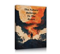 Via Vela L’avenir appartient à la courageuse illustration murale motivante citations inspirantes imprimées sur toile Silhouette Man Mountain peinture pour la décoration de bureau 60x80cm