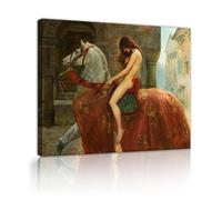 Via Vela Lady Godiva à cheval John Maler Collier Classique Impression sur toile Peintures sur toile Art mural pour chambre à coucher Décoration intérieure Prêt à accrocher 75x100cm Cadre intérieur