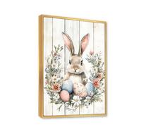 Via Vela Lapin de Pâques Toile Art mural Oeufs pastel Printemps Décor floral Lapin photos Impressions d’œuvres d’art pour la maison Affiches de chambre d’enfant peinture 40x60cm avec cadre doré