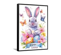 Via Vela Lapin de Pâques Toile Art Mural Papillon Impressions Florales Lapin Affiche Peinture Printemps Images Œuvres d’art Impressions pour salle de classe Décor intérieur 40x60cm avec cadre noir