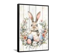 Via Vela Lapin de Pâques Toile Art mural Pastel Oeufs Printemps Floral Décor Lapin Images Oeuvres d’art Impressions pour la maison Crèche Chambre Affiches Peinture 40x60cm avec cadre noir