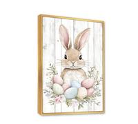 Via Vela Lapin rustique oeuf de Pâques portrait toile art mural mignon lapin impressions pour crèche affiche peinture ferme Décor murale design maison 40x60cm avec cadre doré
