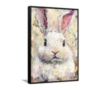 Via Vela Lapin Toile Art Mural Impressionniste Lapin Impression Moderne Oeuvre D’animaux Mignon Aquarelle Affiche Peinture pour Salon Chambre Décor 40x60cm avec Cadre Noir