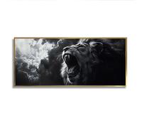 Via Vela Lion rugissant toile art mural faune noir et blanc style impressions moderne sur le thème des animaux grande murale pour salon bureau à domicile décor 30x76cm avec cadre doré