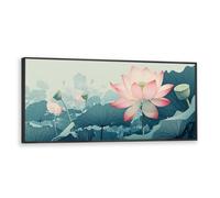 Via Vela Lotus Toile Art Mural Asiatique Botaniques Impressions Fleur Murale Grande Peinture Moderne Minimaliste Nature Pour Salon Chambre Bureau Décor 40x101cm avec Cadre Noir