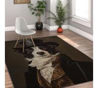Via Vela Mid Century 60x120cm Lavable Tapis Retro Large Doux carpette pour Salon Victorian Vintage Elegant Dog Portrait Descente de lit Chambre Salle a Manger Animal antiderapant Thin Classic