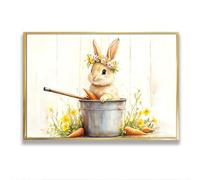 Via Vela Mignon lapin toile murale art fleurs sauvages jaunes et carotte photos d’animaux modernes œuvres d’art affiches impressions pour salon chambre d’enfant décor 80x120cm avec cadre doré
