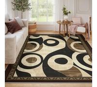 Via Vela Modern Abstract Tapis 80x150cm Motifs géométriques carpette Design en Cercle tourbillonnant Descente de lit antidérapant Pliables lavables Minimaliste à Poil Bas et légère pour Salon