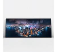 Via Vela Moderne Skyline Toile Art Urbain Vue de nuit panoramique Affiches murales Peinture Grandes impressions d’œuvres d’art pour la décor de la salle de conférence 50x126cm avec cadre noir