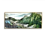 Via Vela Montagnes de style chinois Grande toile art mural rétro Feng Shui peinture murale Nature moderne œuvres d’art impressions pour salon décor intérieure 60x145cm avec cadre doré
