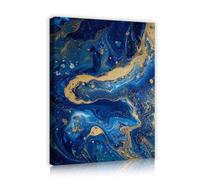 Via Vela Murale encadrée bleu marine Abstract moderne en toile feuille d’aluminium dorée Art mural Imprimés en marbre galaxie Affiches Photos de luxe pour la décoration du salon studio 60x80cm