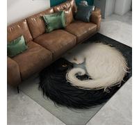 Via Vela Mystique Tapis 90x180cm Yin Yang Chats Noir et Blanc Lavable à la Machine Salon carpette antidérapant Descente de lit Fins pliants Bureau Grand Poil Bas Design Artistique
