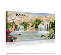 Via Vela Orient Paysage Toile Art Mural Cascades Nature Art Cascade Koi Pivoine Scène Oeuvre Inspirante Affiche Impressions pour Bureau Décor 70x140cm Cadre intérieur