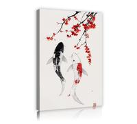 Via Vela Oriental Style japonais Grande Murale Koi Poisson Toile Art Mural Fleur de Cerisier Peinture Affiche Impressions Oeuvre pour Salon décor Intérieure 70x110cm Cadre intérieur