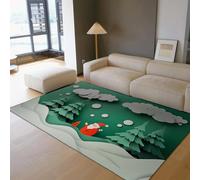 Via Vela Origami Art Style Tapis 120x180cm Forêt Père Noël Nuages Blancs Flocons de Neige Imprimer Petit Tapis Lavable Antidérapant pour Chevet Salle de Bain