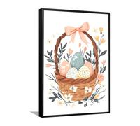 Via Vela Panier de Pâques Toile Art mural Printemps Floral Oeufs Photos Oeuvres d’art Impressions Affiches Peinture pour Buanderie Maison Chambre à coucher Décor 80x120cm avec cadre noir