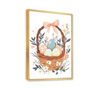 Via Vela Panier de Pâques toile art mural printemps oeufs floraux photos oeuvres d’art impressions affiches peinture pour buanderie maison chambre à coucher décor 60x92cm avec cadre doré