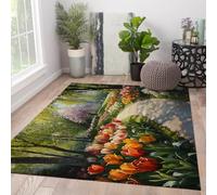 Via Vela Pastoral Scenery 90x150cm Tapis for Salon Chambre Tulip Garden Landscape carpette Machine Lavable Soft Descente de lit Moderne Style Floor with antiderapant Backing Salle a Manger
