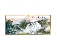 Via Vela Paysage cascade paysage toile art mural asiatique montagne nature grand encadré moderne œuvres d’art impressions pour salon bureau décor 40x101cm avec cadre doré