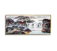 Via Vela Paysage chinois Grande toile murale Art cascade Nature Impressions Style asiatique Murale Oeuvre Affiche Peinture pour salon Décoration intérieure 30x76cm avec cadre doré