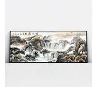 Via Vela Paysage chinois Toile Art mural Cascade Paysage Oeuvre d’art Impressions Peinture de style oriental Grande affiche murale pour salon Décor 60x145cm avec cadre noir