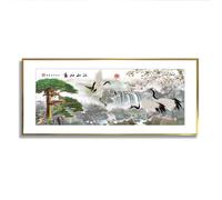 Via Vela Paysage chinois Toile art mural grue traditionnelle peinture murale asiatique Nature images œuvres d’art impressions pour salon bureau décor 50x126cm avec cadre doré