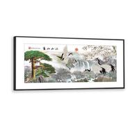 Via Vela Paysage Chinois Toile Art Mural Grue Traditionnelle Peinture Murale Asiatique Nature Images Oeuvres d’Art Impressions pour Salon Bureau Décor 60x145cm avec Cadre Noir