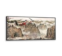 Via Vela Paysage Chinois Toile Art Mural Montagne Oeuvre Oeuvre Style Oriental Images Rétro Impressions Posters Peinture pour Salon décor Intérieure 40x101cm avec Cadre Noir
