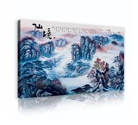 Via Vela Paysage de fée Paysage de montagne chinois Toile Art mural Nature traditionnelle Peinture Images Impressions d’œuvres d’art pour salon Décor 60x100cm Cadre intérieur