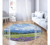Via Vela Paysage Moderne Tapis Ronds 160cm Fleurs Sauvages Orchidées Forêt Neige Montagne Paysage Antidérapant Support Cercle à Poils Ras Tapis pour Salle à Manger