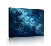 Via Vela Paysage orageux sur toile Art mural Nuage Fresque abstraites Tirages d’œuvres Affiches bleues Peinture pour la décoration de la chambre et du salon 75x100cm