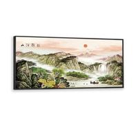 Via Vela Paysage traditionnel chinois Toile Art mural Nature asiatique Cascade et montagnes Photos Impressions d’œuvres d’art pour salle d’étude Décor 40x101cm avec cadre noir