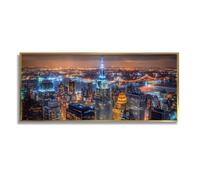 Via Vela Paysage urbain toile art mural moderne Skyline impressions grande nuit urbaine murale peinture murale œuvre d’art pour la maison chambre salon décor 30x76cm avec cadre doré