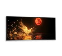 Via Vela Phénix d’or Toile Art mural lune rouge Murale Rêve Nature Œuvres d’art Impressions Moderne Grande affiche Peinture pour chambre à coucher Salle d’étude Décor 50x126cm avec cadre noir