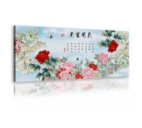 Via Vela Pivoine chinoise Grande toile Wall Art Floral Asiatique Traditionnel Nature Peinture Papillon Images Impressions d’œuvres d’art pour salle à manger Décor 30x90cm Cadre intérieur
