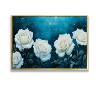 Via Vela Rose blanche grande toile art mural floraison peinture florale moderne fleur oeuvre affiche bleu ciel étoilé impressions mural pour décor de salon 40x60cm avec cadre doré