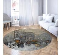 Via Vela Scène de Neige d’Hiver à Paris Motif Tapis Ronds 180cm Lavable Antidérapant Jeté Cercle Tapis pour Salle à Manger Chambre d’Amis Chevet