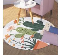 Via Vela Simple Grands Tapis Ronds 100cm Cactus Plantes en Pot Fleurs Lavable Antidérapant Mince Tapis pour Salle de Classe Tout-Petit Chambre Nursery Décors Tapis