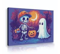 Via Vela Squelette Fantôme Mignon Toile Encadrée Art Murale pour Chambre Enfant Décor Halloween Effrayant Lanterne Citrouille Dessin Animé Images pour Chambre Crèche Salle Jeux 70x105cm