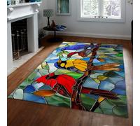 Via Vela Stained Glass 120x150cm Bird Motif Tapis for Salon Eclectic antiderapant Backing Lavable carpette Pop Art Large Descente de lit Soft Salle a Manger Aesthetic Design Bas Poil Under Table