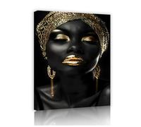 Via Vela Style africain Toile Art mural noir et or femme moderne portrait mural oeuvre d’art impression peinture pour salon chambre décor 90x120cm Cadre intérieur