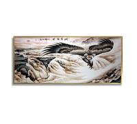 Via Vela Style chinois aigle toile art mural Nature murale rivière scène œuvres d’art impressions grande affiche inspirante peinture pour bureau à domicile décor 40x101cm avec cadre doré