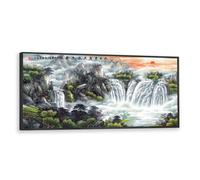 Via Vela Style chinois Grande cascade Toile Art mural Nature Paysage Murale Paysage traditionnel Impressions Affiches Peinture pour salon Décor 60x145cm avec cadre noir