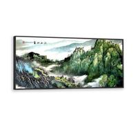 Via Vela Style chinois Montagnes Grande toile Art mural Rétro Feng Shui Peinture murale Nature moderne Œuvres d’art Impressions pour salon décor intérieure 60x145cm avec cadre noir