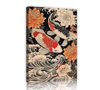 Via Vela Style japonais bonne chance Koi poisson toile Art mural pivoine colorée motif floral impression abstraite peinture œuvre d’art pour décor d’appartement 20x30cm cadre intérieur