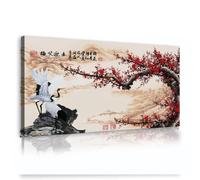 Via Vela Style japonais grues fleurs toile art mural style oriental printemps rouge prune photos œuvres d’art impressions affiches peinture pour décor d’hôtel 70x140cm cadre intérieur