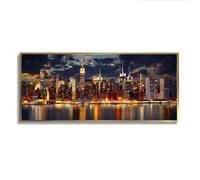 Via Vela Style nordique Ville Nuit Horizon Toile Art mural moderne Affiche urbaine peinture Grande œuvre d’art impressions pour salon bureau chambre à coucher décor 40x101cm avec cadre doré